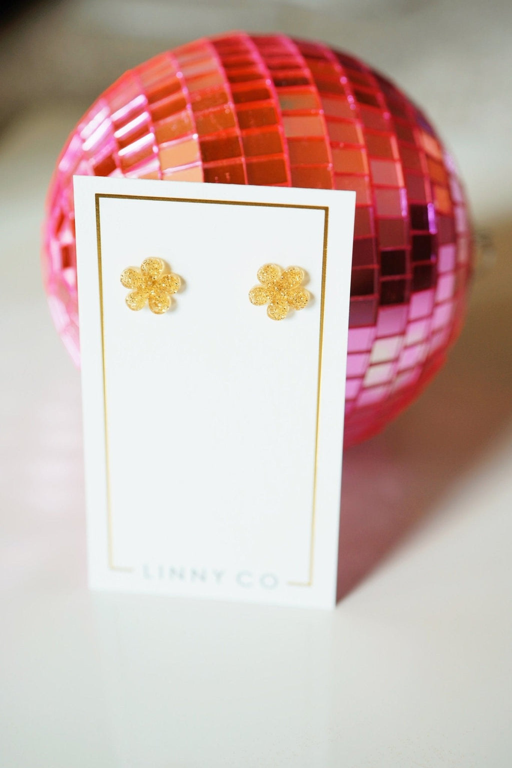 Jenna Stud Earrings - Flower Gold Glitter