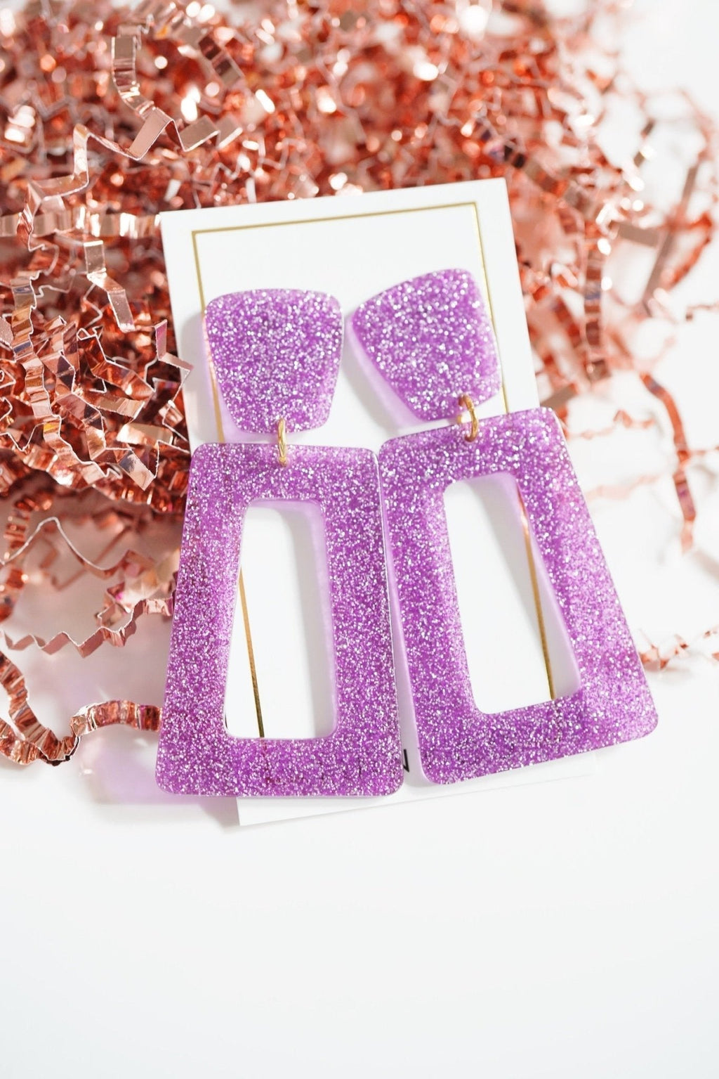 Kennedy Statement Earrings - Purple Glitter
