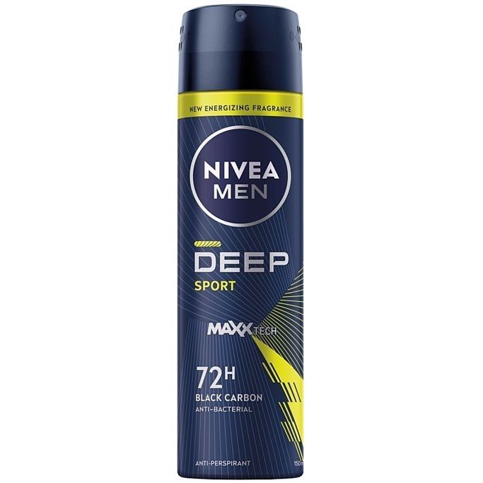 NIVEA MEN DEEP Sport MaxxTech Antiperspirant 72h me Karbon të Zi dhe Antibakterial Sprej 150 ml