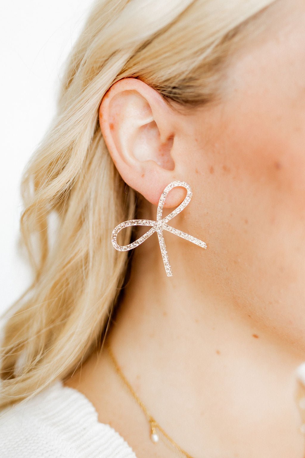 Lola Bow Earrings - Gold Glitter