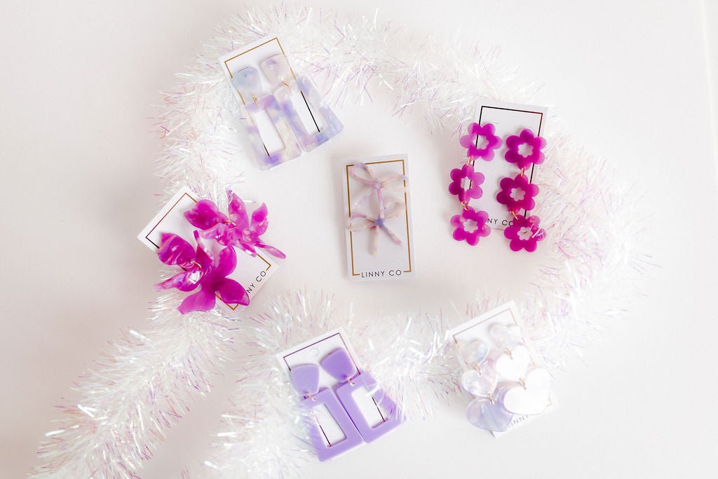 Lola Bow Earrings - Purple Sprinkles