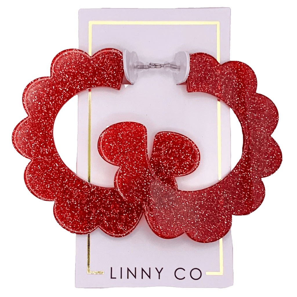 Margo Scallop Hoop Earrings - Crimson Glitter