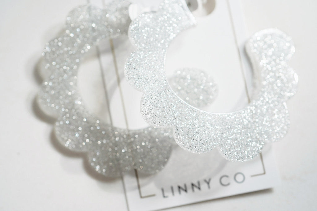 Margo Scallop Hoop Earrings - Silver Glitter