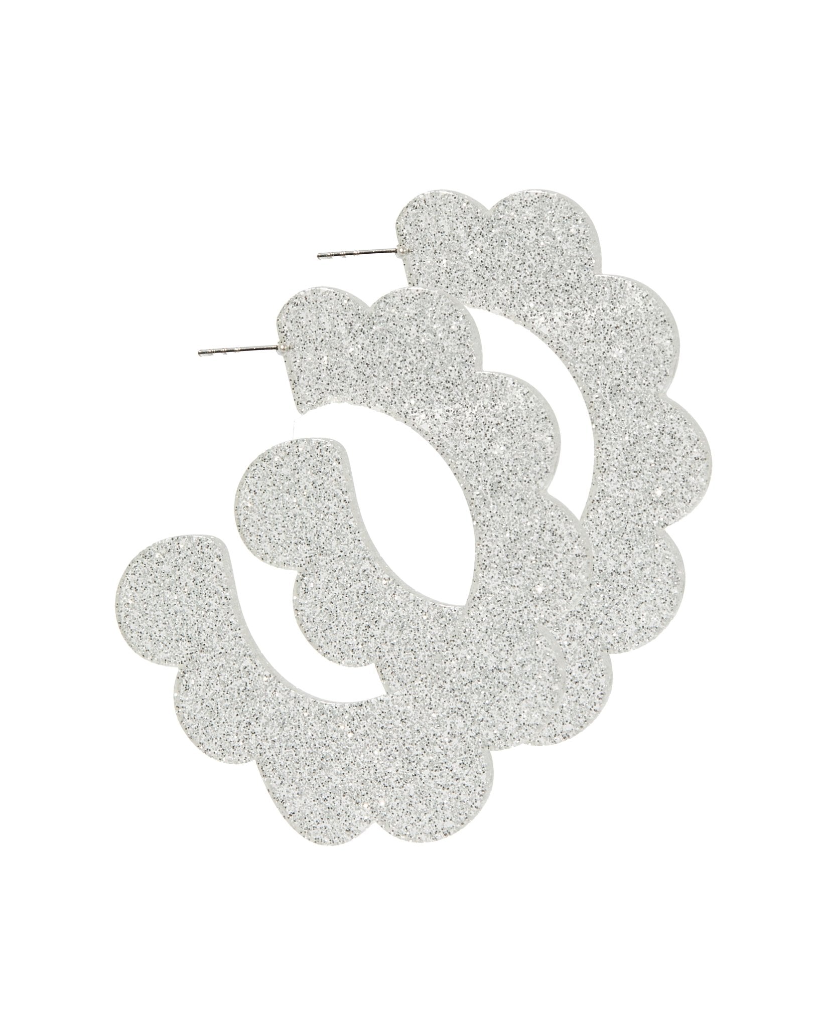 Margo Scallop Hoop Earrings - Silver Glitter
