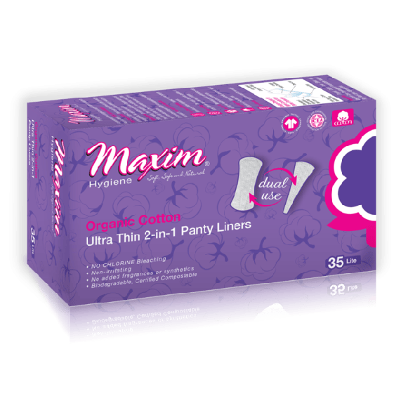 Maxim Bio-Baumwolle 2-in-1 Slipeinlagen Dualschutz 12er-Packungen à 35 Stück