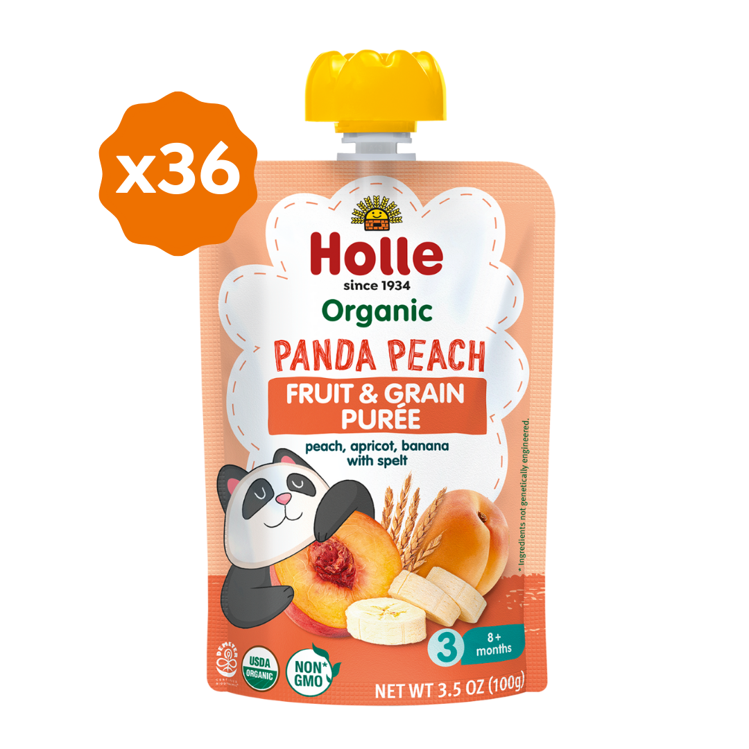 Holle Organic Panda Peach - Fruit & Grain Purée Pouches