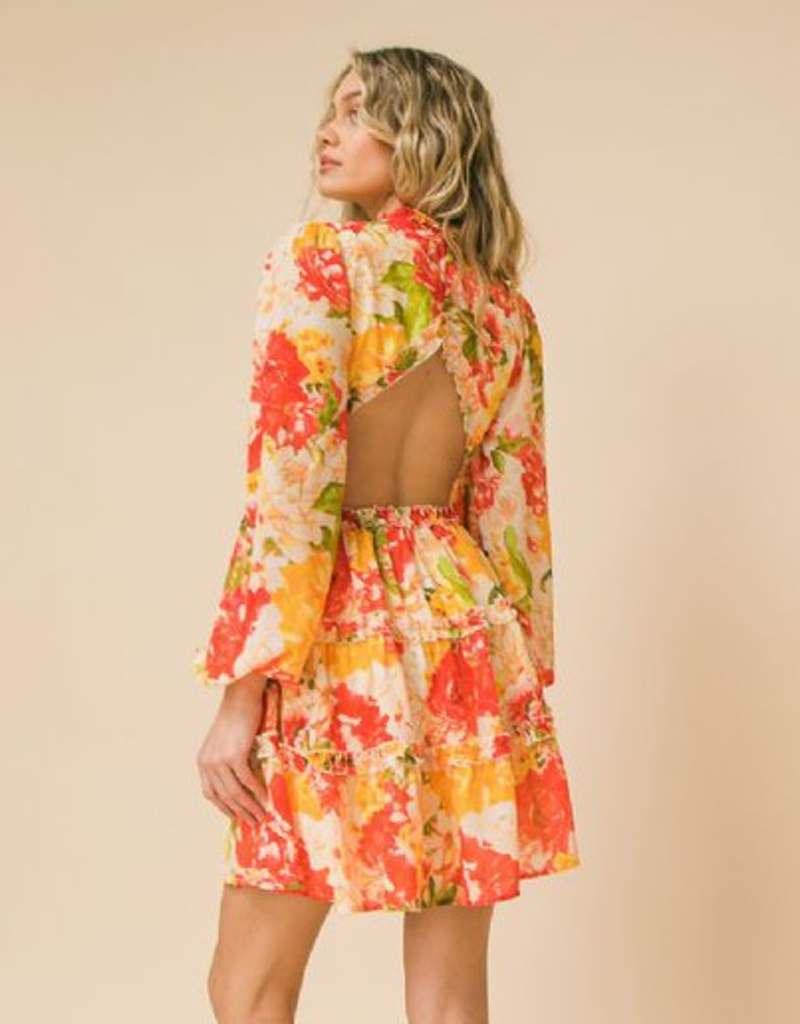 Printed Woven Cut Out Mini Dress