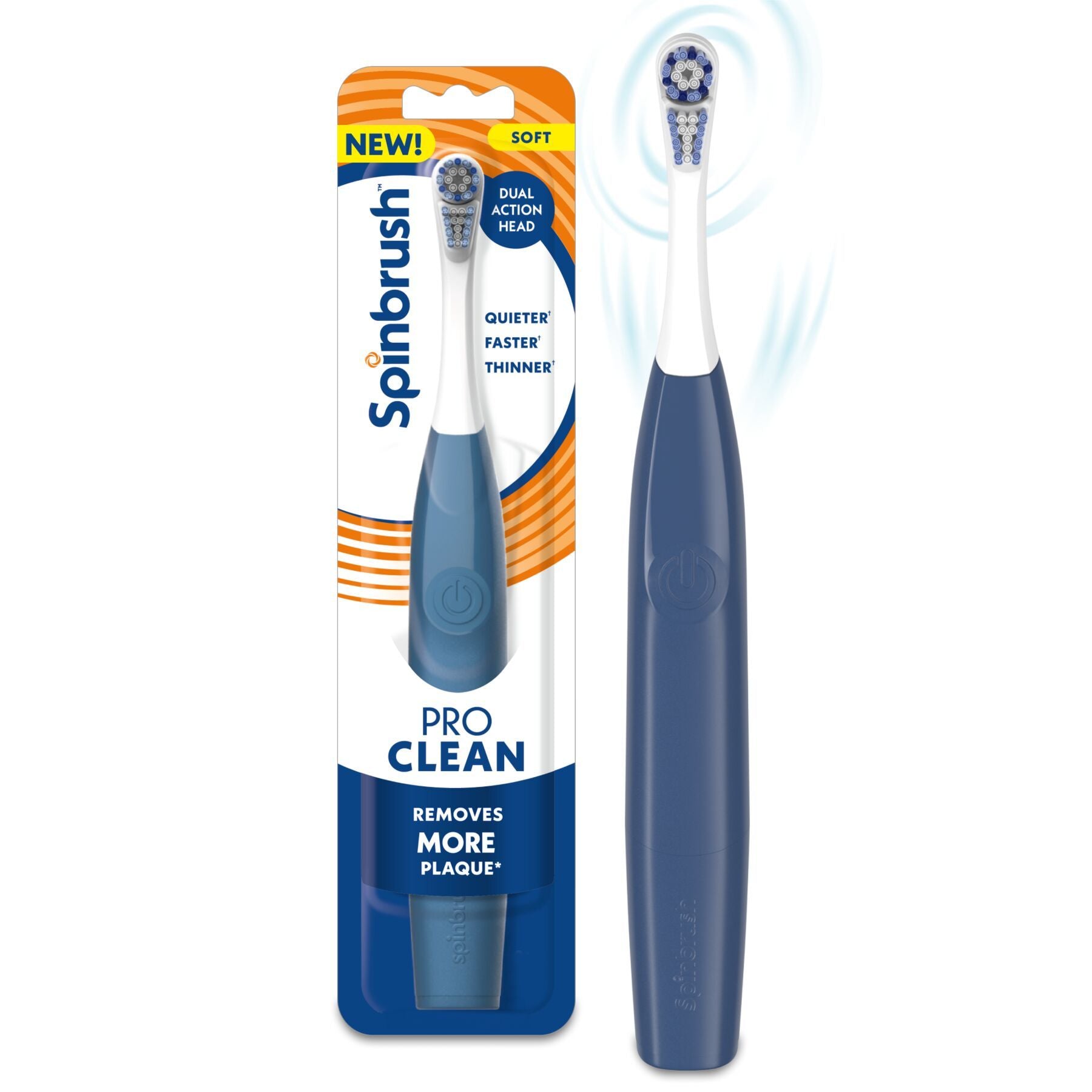 Spinbrush Pro Whiten Zahnbürste mit Batteriebetrieb, weiche Borsten, hellblau – 1 Stück