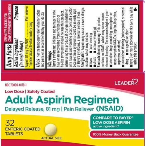 Leader Aspirin për të Rritur me Veshje Enterike, 32 copë