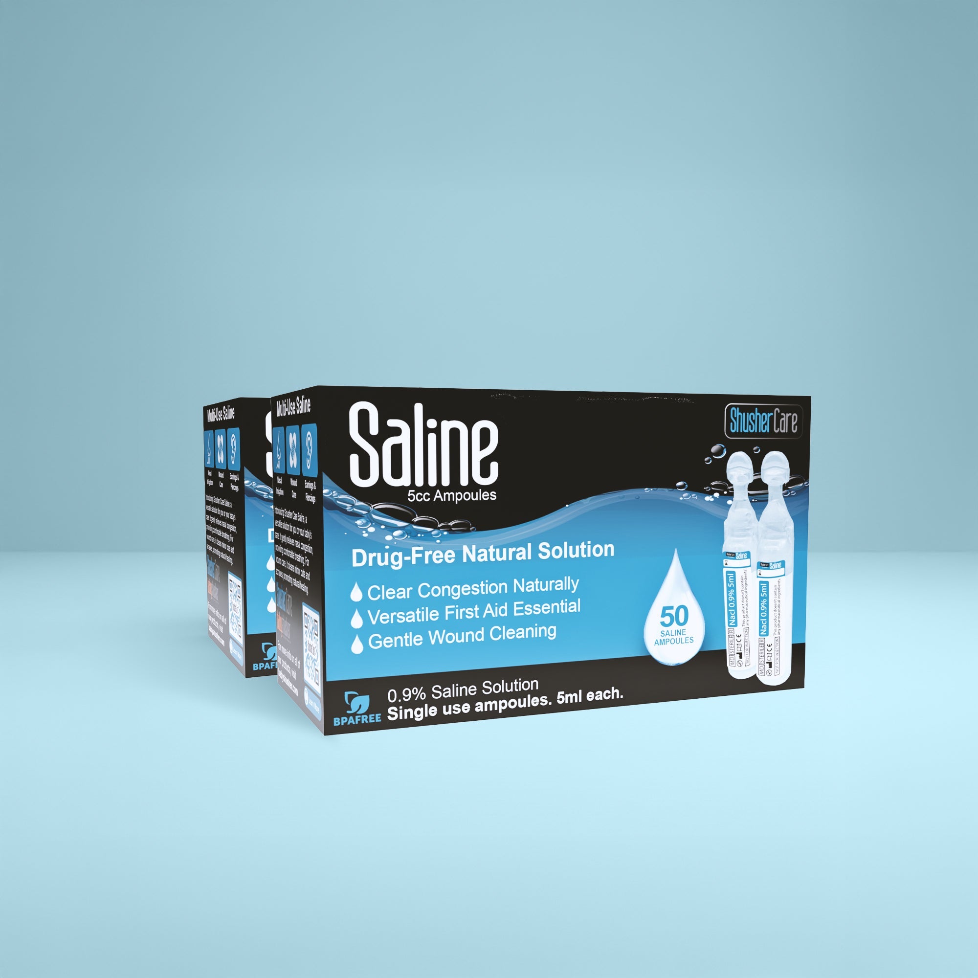 Shusher Care Saline Ampoules – Sterile Single-Use Saline Solution for Nasal, Wound & Piercing Care