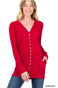 Snap Cardigan Full Sleeve With Pockets - Burgundy