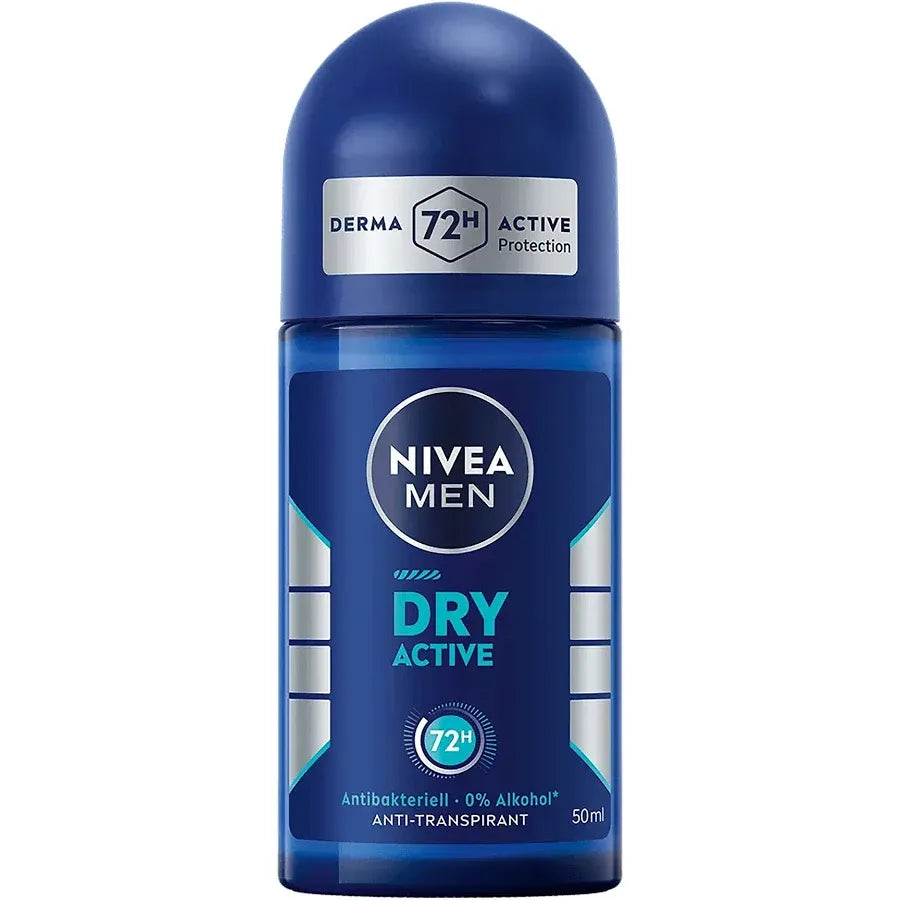 NIVEA MEN Dry Active 72h Anti-Transpirant Roll-On 50ml – Antibakterieller Schutz & Langanhaltende Trockenheit