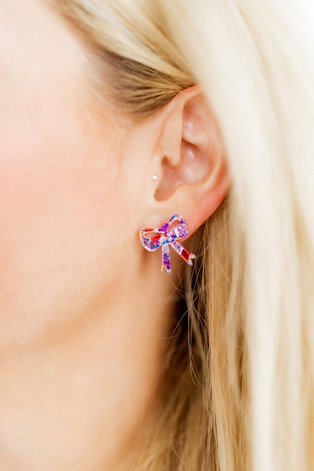 Sophia  Bow Earrings - Pink Birthday Confetti