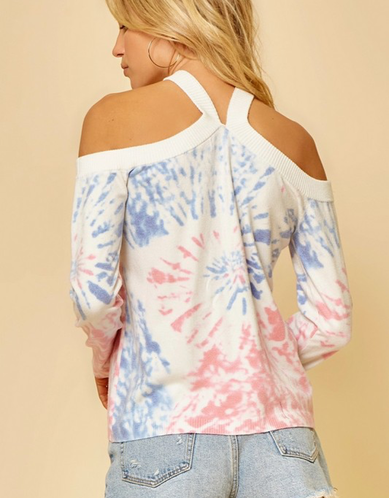 Tie Dye Sweater With Criss Cross Neckline